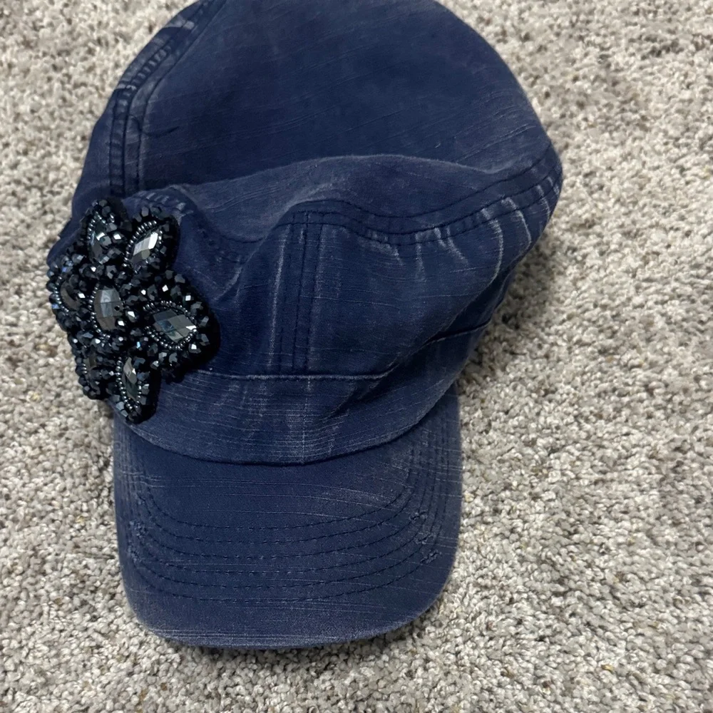 Navy Embellished Military-Style Cap